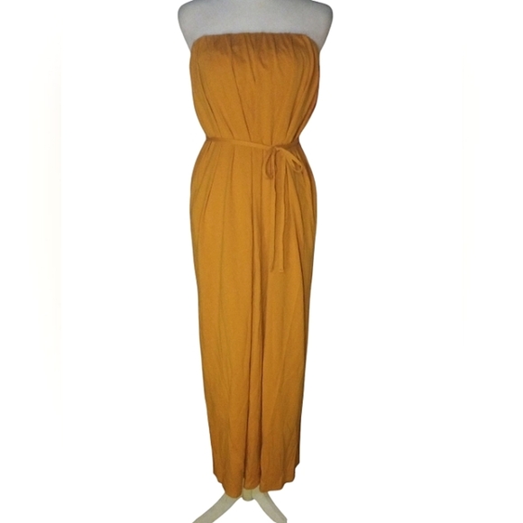 Zara Goldenrod Yellow Strapless Tie Waist Maxi Dress Size Small Beachy Comfy - Picture 1 of 7